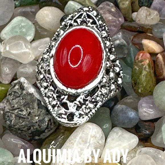 Red coral adjustable silver Victorian ring/Protection and wealth - Picture 1 of 3